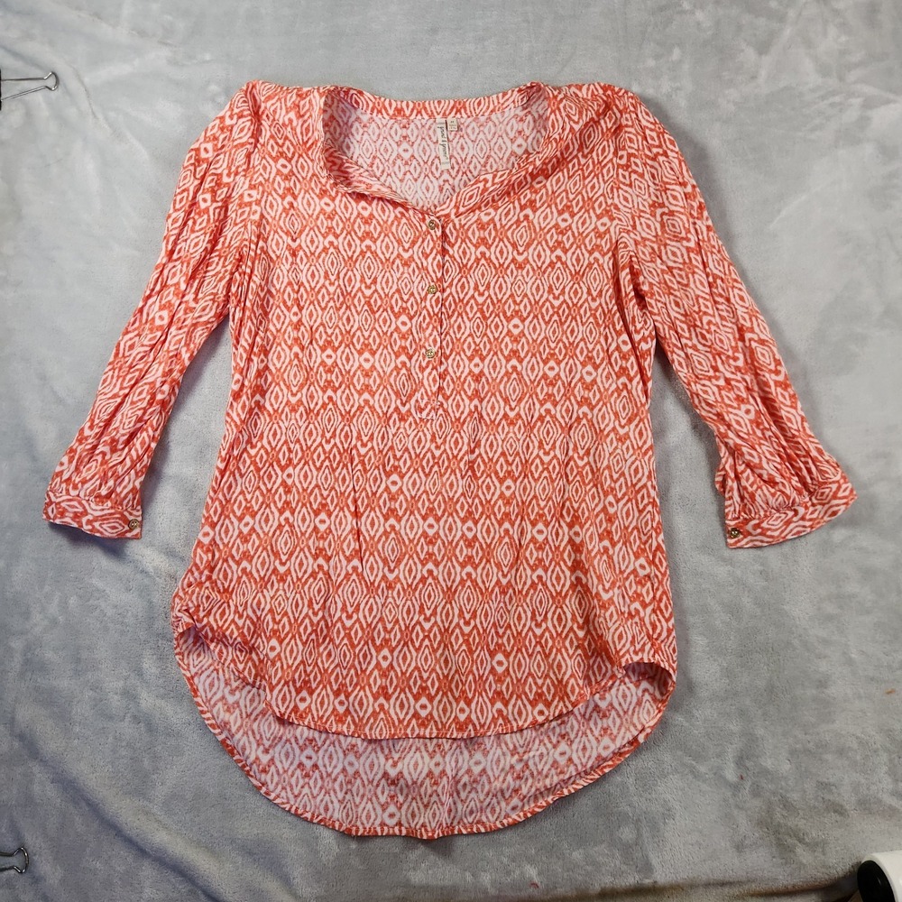 Grand & Greene M Lightweight 3/4 Flutter Slv Beachy Boho Tunic Coastal Hippie